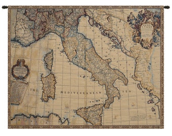 Wall Tapestry Ancient map of Italy Living Room Wall Art, European Decorative Wall Hangings Tapestry, Medieval Map Wall Decor Gift For Him