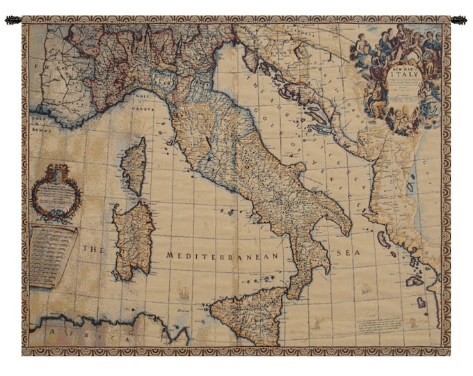 Italian Map Wall Tapestry: Ancient Jacquard Woven Decor (25x33 inch)