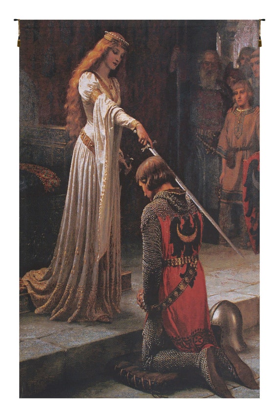 Medieval Knighting Jacquard Wall Tapestry: European Woven Art (51x38 inch)