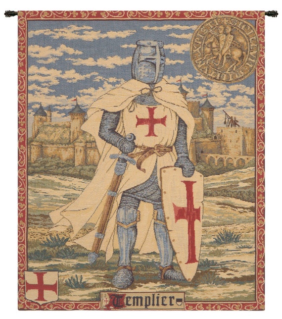 Medieval Templier European Jacquard Wall Tapestry - Red Cross Woven Hanging Art Decor for Home