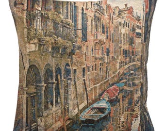 Venice Large Tapestry Cushion Covers - Famous Places Art Pillow Covers - Decorative Woven Cushion Covers - 18x18 Gobelin Sofa Pillow Covers