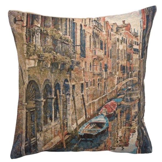 Venice Tapestry Cushion Cover: Woven Art Pillow, 18x18 Gobelin Sofa Pillow
