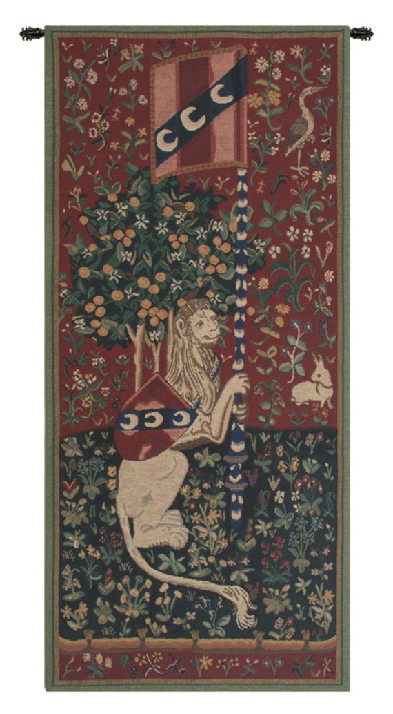 Lion Belgian Woven Tapestry: Mille Fleurs Medieval Wall Art