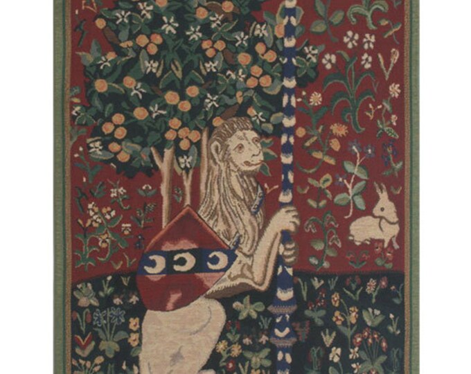 Lion Belgian Woven Tapestry: Mille Fleurs Medieval Wall Art