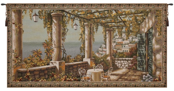 Tuscany Terrace Woven Wall Tapestry: Italian Landscape Decor (27x51 inch)