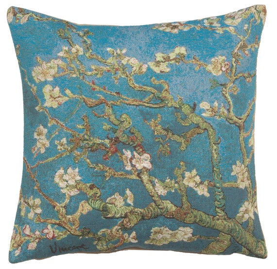 Van Gogh Almond Blossoms Tapestry Pillow Cover: European Woven Cushion (18x18)