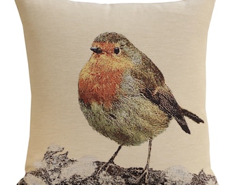 Sparrow Robin Bird Tapestry Cushion Cover Decorative Throw Pillow Case for Couch Sofa 18x18"