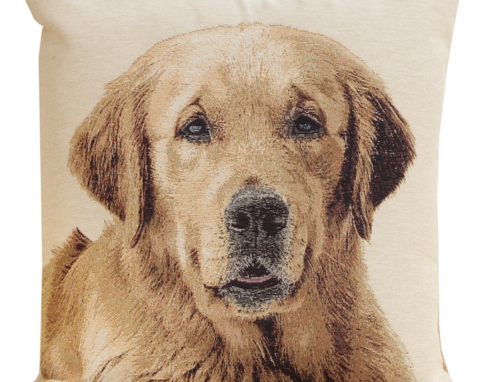 Golden Retriever Tapestry Pillow Cover: Jacquard Woven Dog Throw Pillow (18x18 inch)