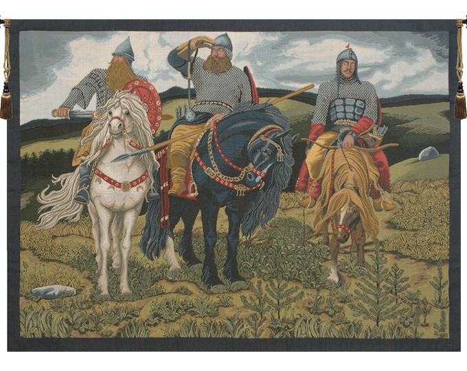 Knights the Bogatyrs Tapestry: Woven Italian Wall Decor Art