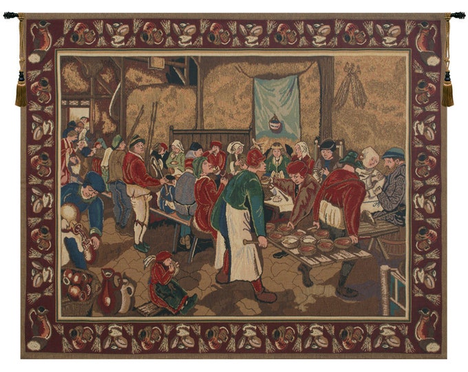 Wedding Feast Tapestry: Medieval Gobelin Woven Wall Hanging, Made in Belgium