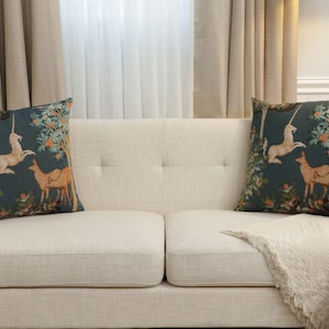 Enchanting Unicorn Forest Tapestry Cushion Cover - French Woven Decorative Pillow Case 19x19 inch image 8