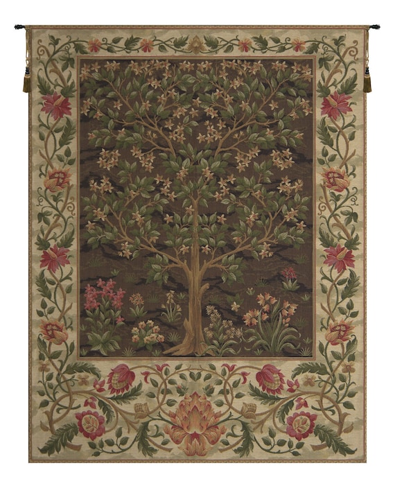 Tree of Life Tapestry: William Morris Beige Woven Wall Art