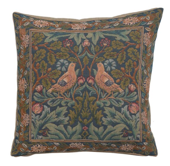 William Morris Inspired Bird Tapestry Cushion Cover - 14x14  Inch Jacquard Art Pillow Case