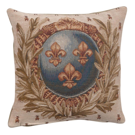 Fleur-de-Lis Tapestry Pillow Cover: French Jacquard Cushion (14x14 inch)