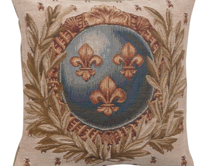 Fleur-de-Lis Tapestry Pillow Cover: French Jacquard Cushion (14x14 inch)