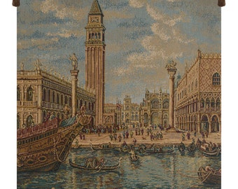 Venezia II European Wall Tapestry - Coastal Dwelling Wall Decor Art - Woven Italian Wall Tapestry - Decorative Tower Wall Hanging