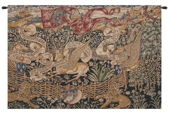 Winged Stags Black Tapestry: European Jacquard Woven Wall Art