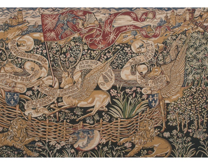 Winged Stags Black Tapestry: European Jacquard Woven Wall Art