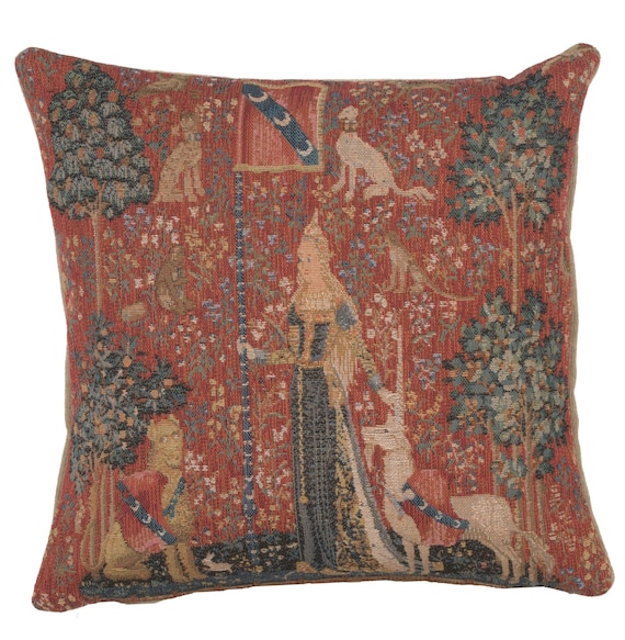 The Touch Tapestry Cushion Cover: French Medieval Art Pillow (14x14 inch)