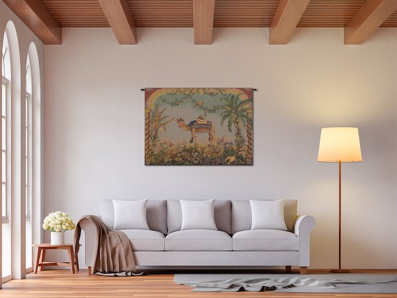French Camel Tapestry: Woven Floral Wall Hanging (44x58 inch)