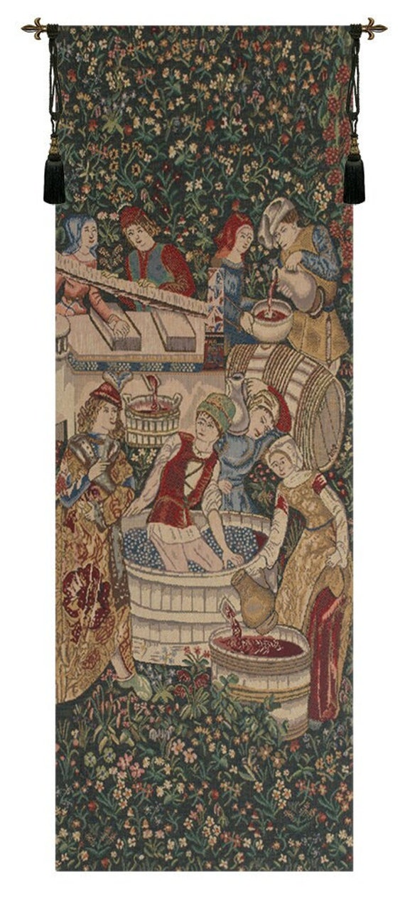 Vintage European Millefleurs Portiere: Large 69x26 Inch Jacquard Tapestry Wall Hanging Art Decor