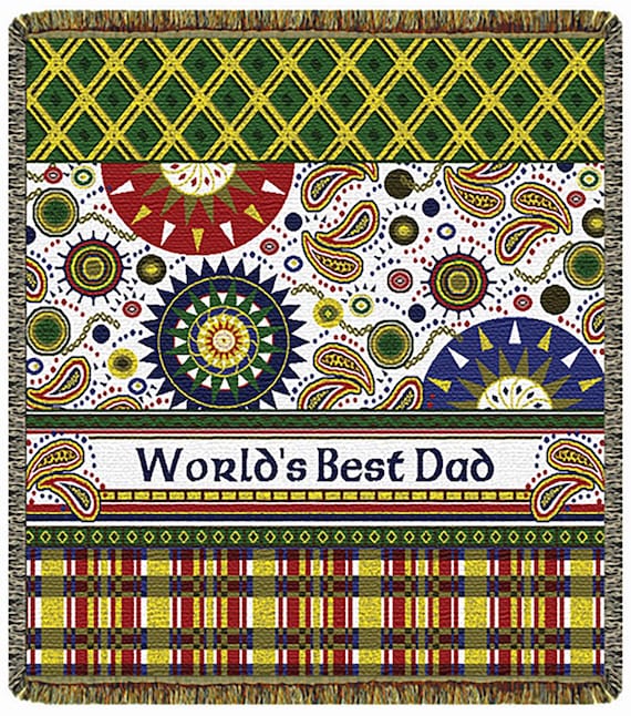 Belgian Wall Tapestry World's Best Dad Throw - North America Woven, Tapestry Throws, and Afghan Throws, 52x60 Inch - Perfect Dad Gift