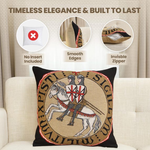 French Templier Seal Woven Tapestry Pillow Cover - Jacquard Decorative Cushion for Sofa (18x18 inch)