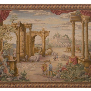 フランスの風景ジャカード壁掛けタペストリー：中世の城の芸術（58 x 76インチ）