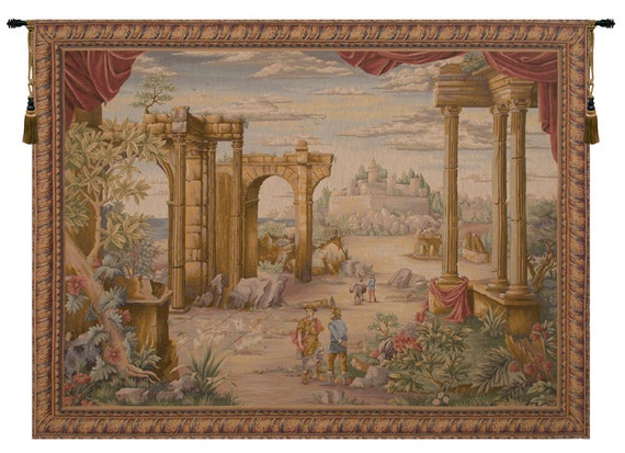 French Landscape Jacquard Wall Tapestry: Medieval Castle Art (58x76 inch)