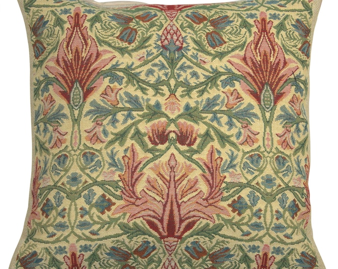 William Morris Snakeshead Tapestry Pillow Cover - Belgian Woven Floral Cushion 16x16