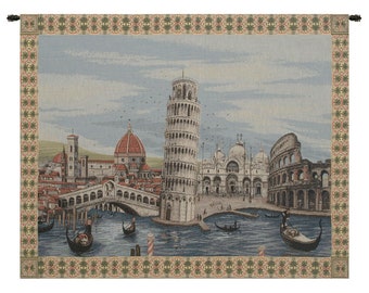Monuments Italy European Wall Tapestry - Coastal Jacquard Wall Decor Art - Woven Italian Wall Tapestry - Decorative Antique Wall Hanging