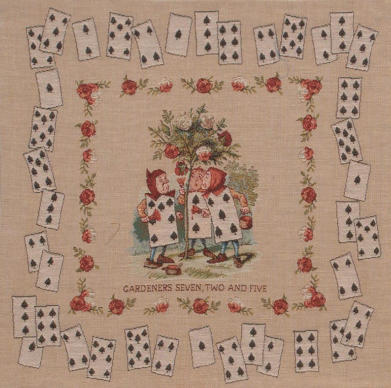 cushion cover, pillow cover, french pillow cover, tapestry pillow, tapestry cushion, couch pillow cover, park pillow cover, boho-style cushions, cream cushion cover, decorative pillow cover, garden alice in wonderland art, peoples art pillow cover