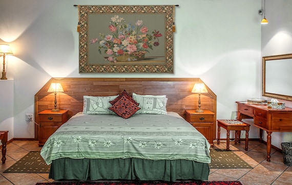 Floral European Jacquard Woven Wall Tapestry - Green Flower Basket Still Life Italian Decorative Art