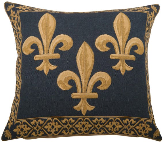 Fleur de Lys Tapestry Pillow Cover: Belgian Jacquard Woven Cushion (18x18 Inch)