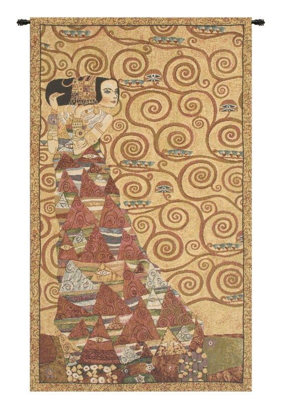 Gustav Klimt Tapestry: The Waited For, Woven Italian Wall Art (31x16 inch)