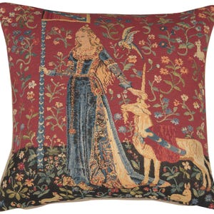 Lady and Unicorn Tapestry Cushion Cover: Medieval Belgian Pillow (18x18)