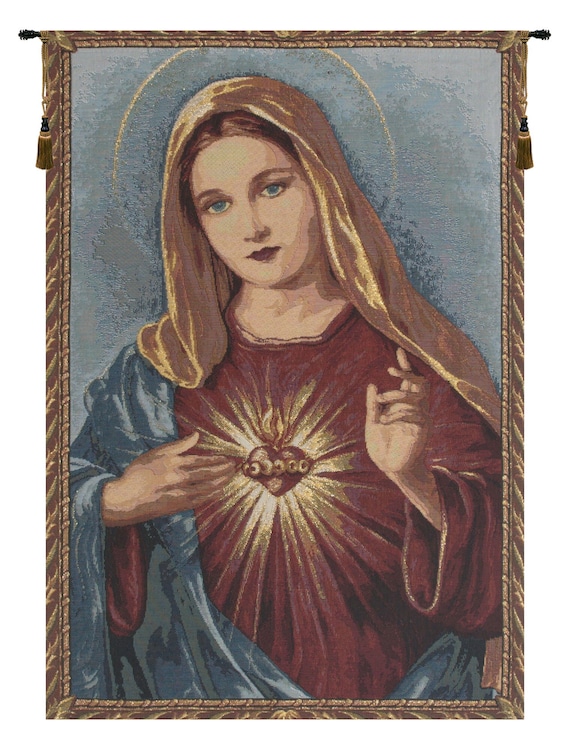 Sacred Heart of Mary Tapestry: Woven Belgian Jacquard Wall Hanging