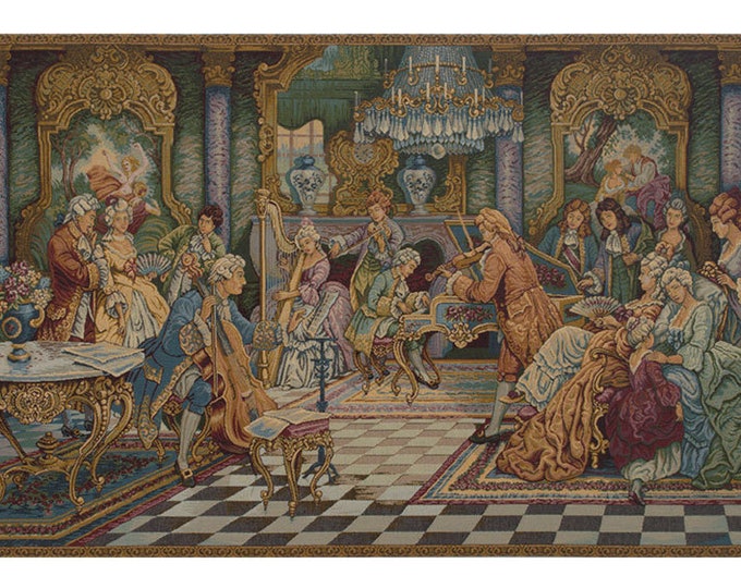 Concerto Grande Wall Tapestry: Woven Italian Rococo Art (26x47 inch)