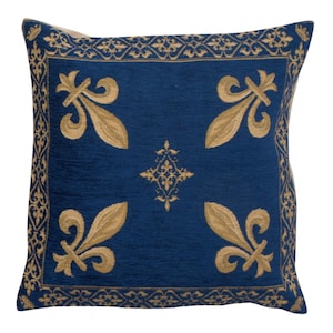 Capa de Almofada Belga Azul Fleur De Lys 18 x 18 polegadas – Capas de Almofada Decorativas de Tapeçaria Floral para Sofá e Casa