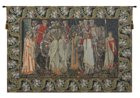 Holy Grail Tapestry: William Morris Medieval Art, Belgian Woven Wall Hanging