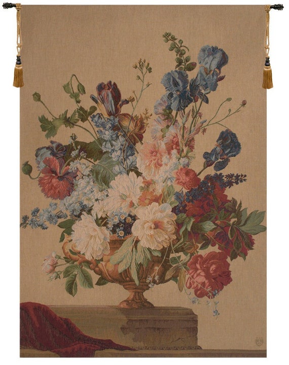 Iris Bouquet Woven Wall Tapestry: French Floral Art (58x44 inch)