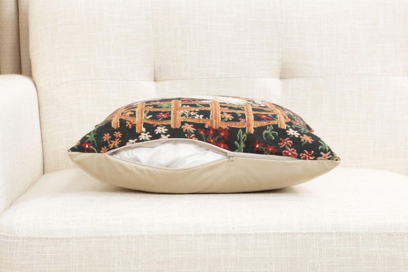 Unicorn Belgian Tapestry Cushion Cover - Millefleur Background Unicorn Art Pillow Case - Throw Pillow Cover - 16x16 inch Woven Cushion Cover