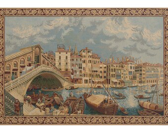 Ponte di Rialto European Wall Tapestry - Coastal Dwelling Wall Decor Art - Woven Italian Wall Tapestry - Bridge Jacquard Wall Hanging