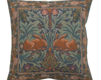 Brother Rabbit I Tapestry Pillow Cover 19x19 inch - William Morris Jacquard Woven Cushion Covers - Decorative French Sofa Pillow Case
