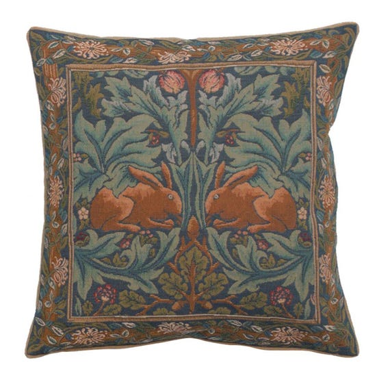 William Morris Brother Rabbit Tapestry Pillow Cover: 100% Cotton, 19x19 inch