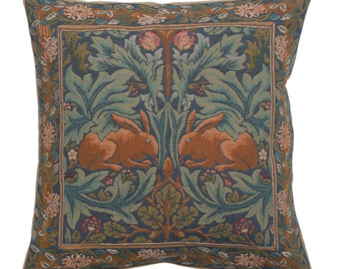 Brother Rabbit I Tapestry Pillow Cover 19x19 inch - William Morris Jacquard Woven Cushion Covers - Decorative French Sofa Pillow Case