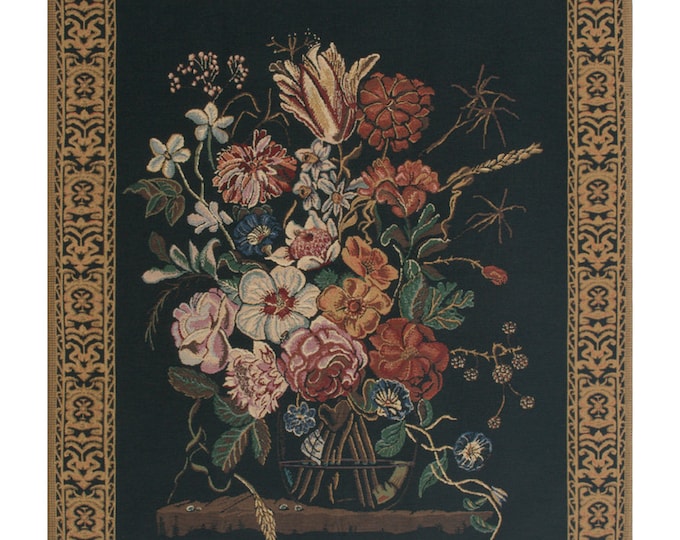 Bouquet de Verendael Tapestry: Black Floral Belgian Woven Wall Art