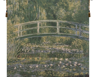 Bridge At Giverny by Monet European Wall Tapestry - Floral Landscape Wall Decor Art - Woven Belgian Wall Tapestry - Decorative Wall Hanging