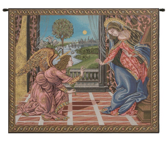 Botticelli Annunciation Tapestry: Woven Italian Religious Wall Art