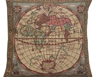 Map of the East Woven Tapestry Cushion Cover 16x16 inch – Medieval Decorative Pillow Cover – Housewarming Gift for Women